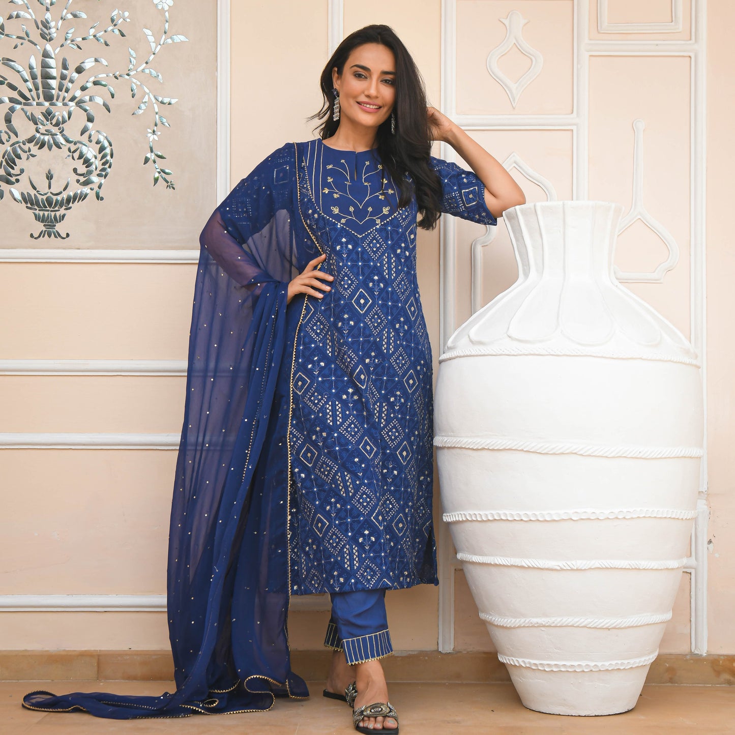 Blue Embroidered Suit Set