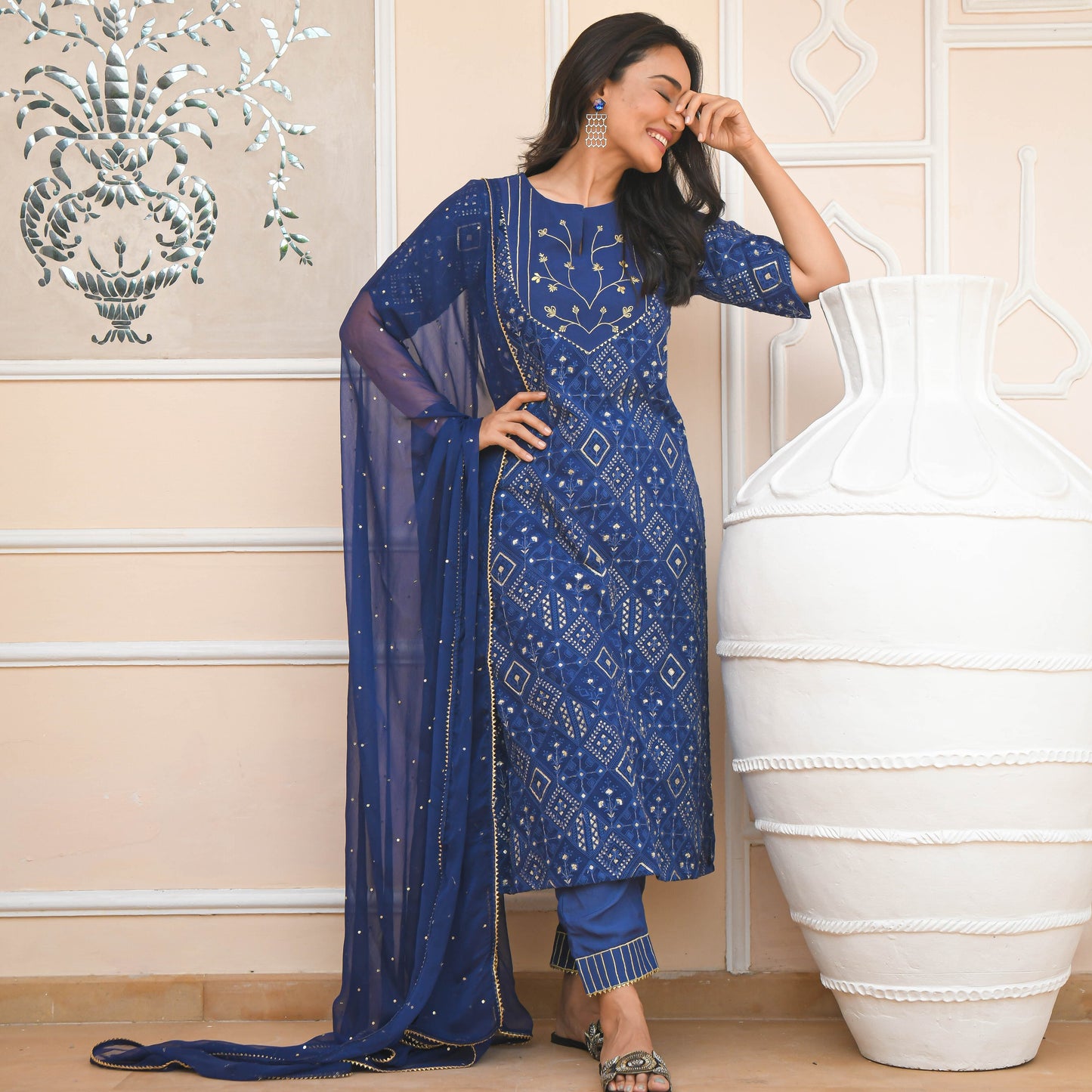Blue Embroidered Suit Set