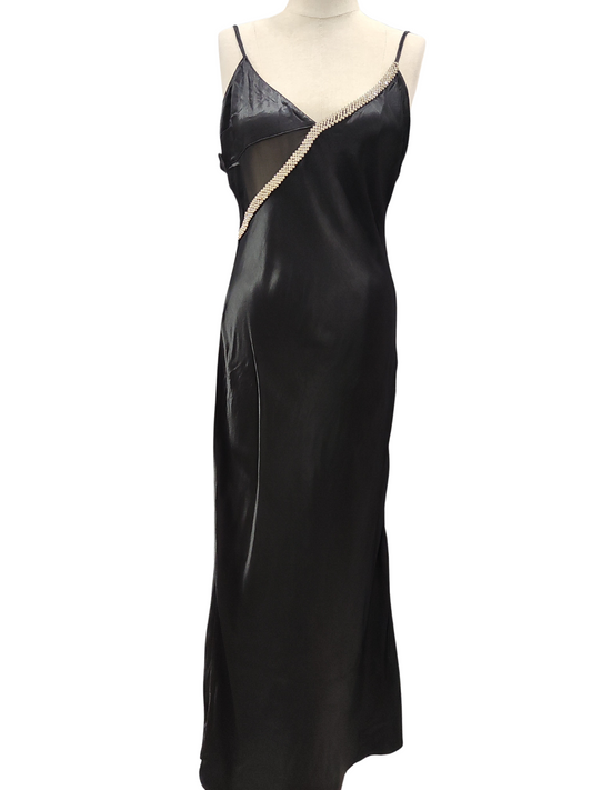 ZARA Black Satin Rhinestone Strap Dress | Relove